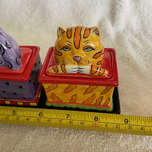 Pacific Giftware CM Redwine Hear See Speak No Evil Colorful Cat Trinket Box Set - Picture 11 of 12